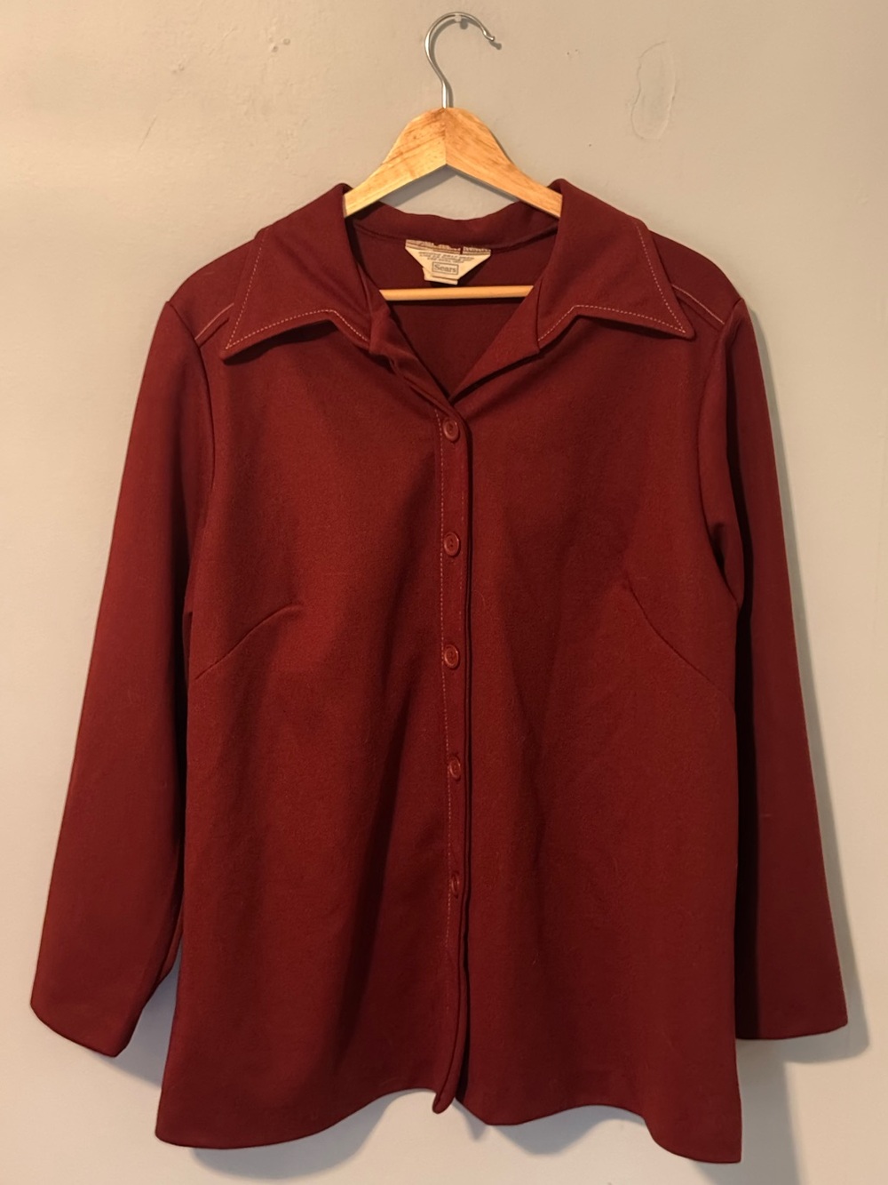 Vintage Sears Burgundy Button-Up Shirt Jacket